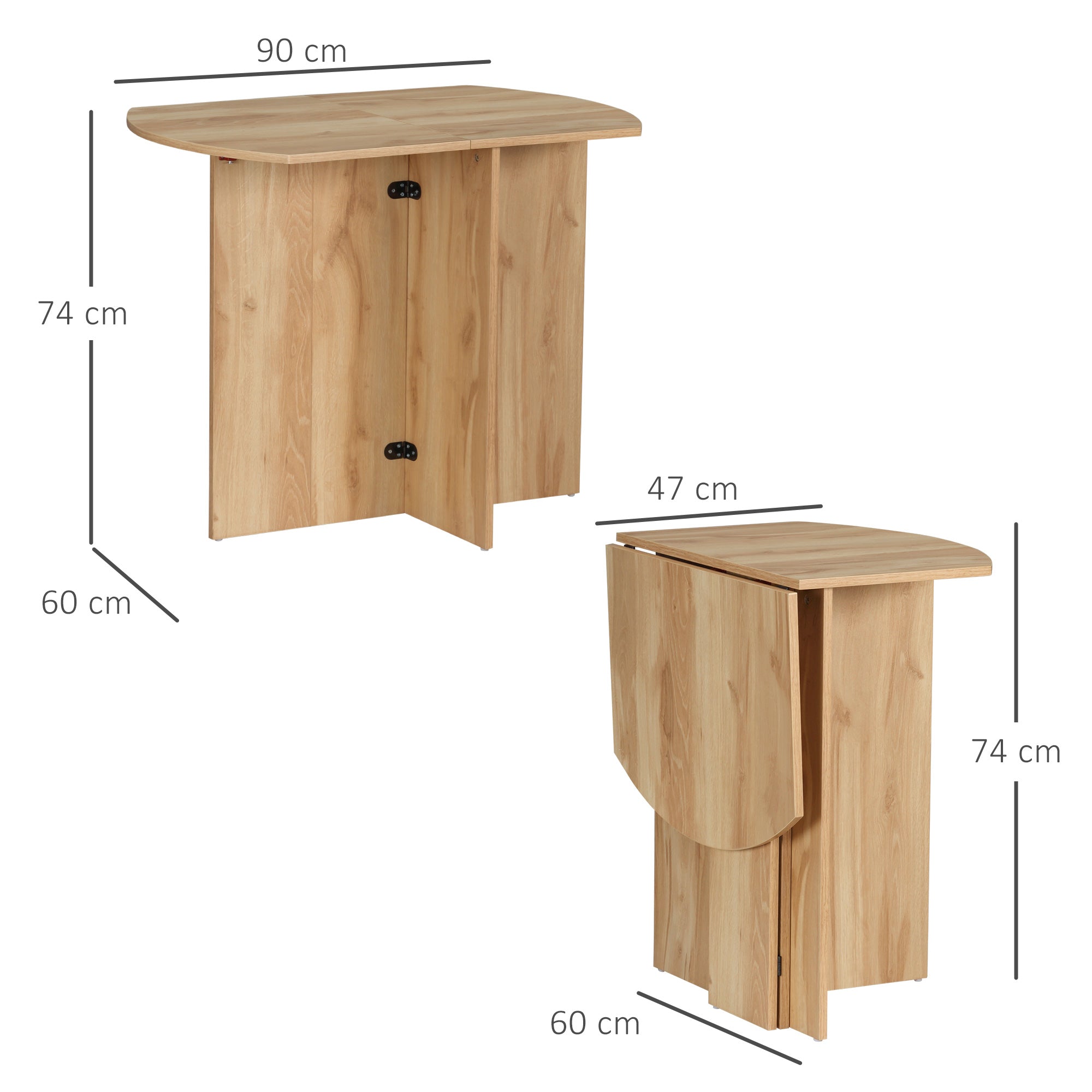 Dining Table, Folding Space Saver Kitchen and Living Room Table in Wood 90x60x74cm, Oak