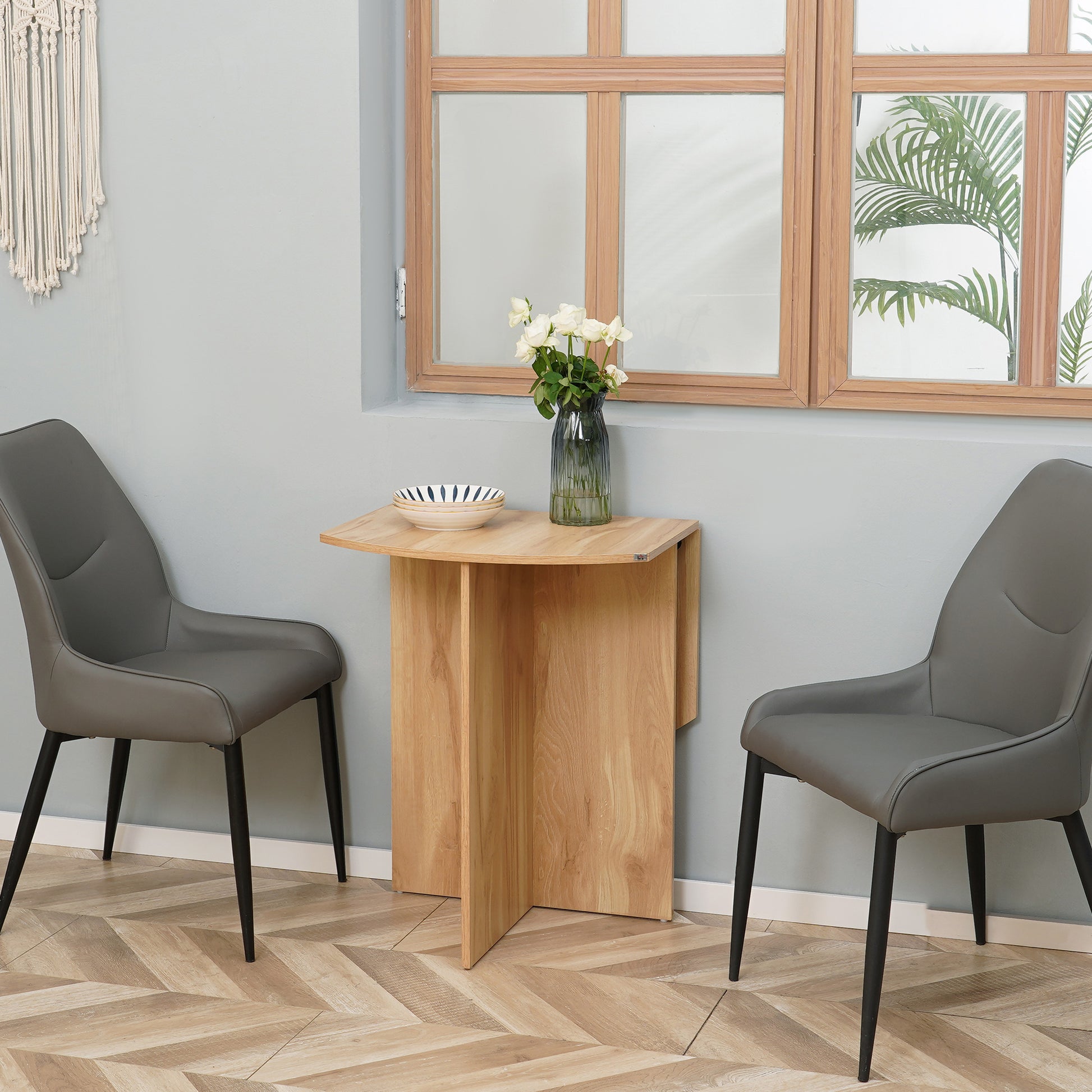 Dining Table, Folding Space Saver Kitchen and Living Room Table in Wood 90x60x74cm, Oak