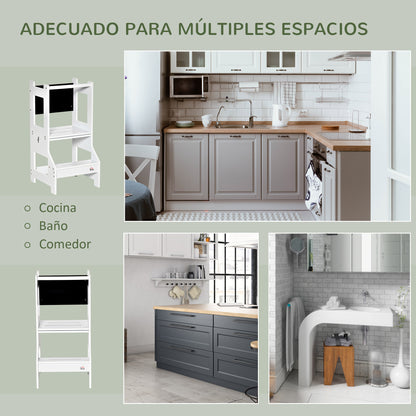 2-in-1 Learning Tower Children's Step Stool for 3+ Years Convertible into Desk with Chalkboard and Safety Rail 42x44x86 cm White