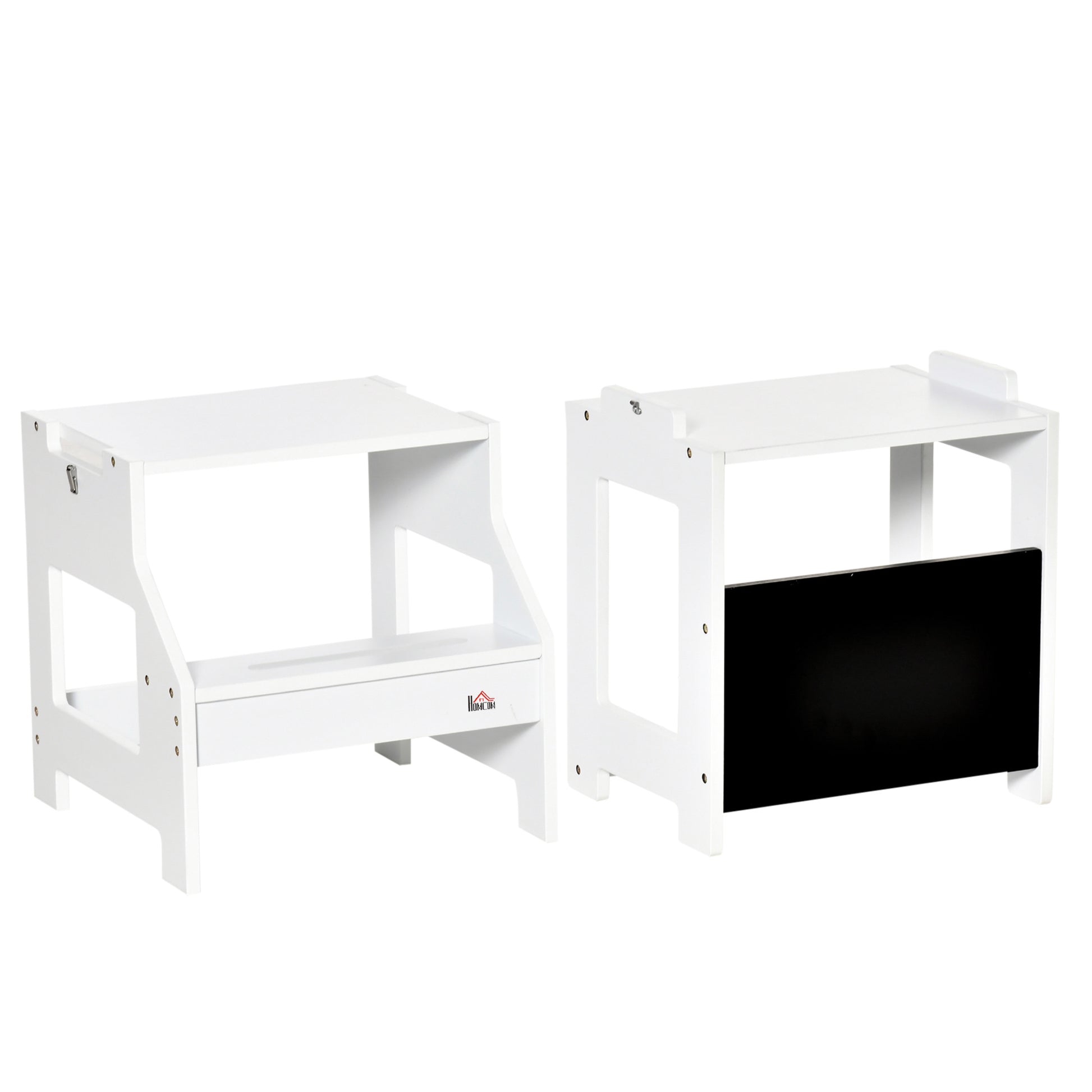 2-in-1 Learning Tower Children's Step Stool for 3+ Years Convertible into Desk with Chalkboard and Safety Rail 42x44x86 cm White