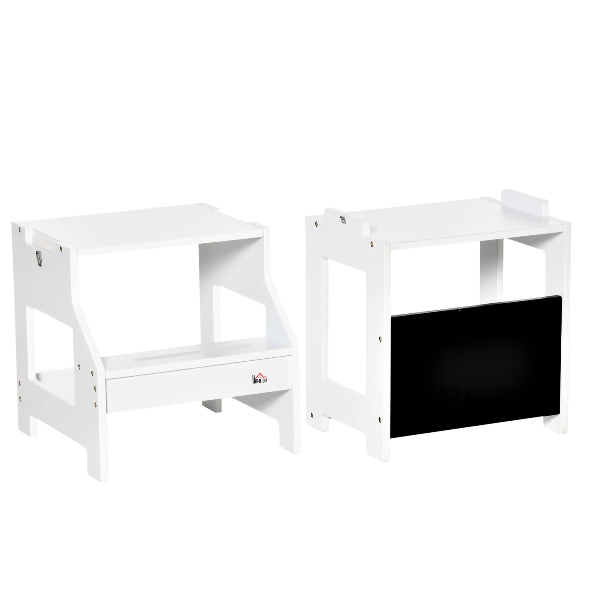 2-in-1 Learning Tower Children's Step Stool for 3+ Years Convertible into Desk with Chalkboard and Safety Rail 42x44x86 cm White