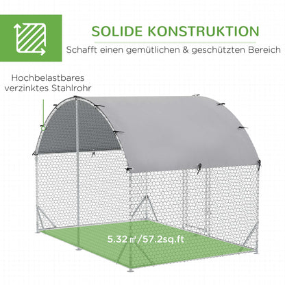 Chicken Coop Free-Range Enclosure made of steel, 280 x 190 x 197 cm Chicken Cage with UV-Resistant Cover, Door, Chicken Enclosure for 4-6 Chickens, Small Animals, Silver
