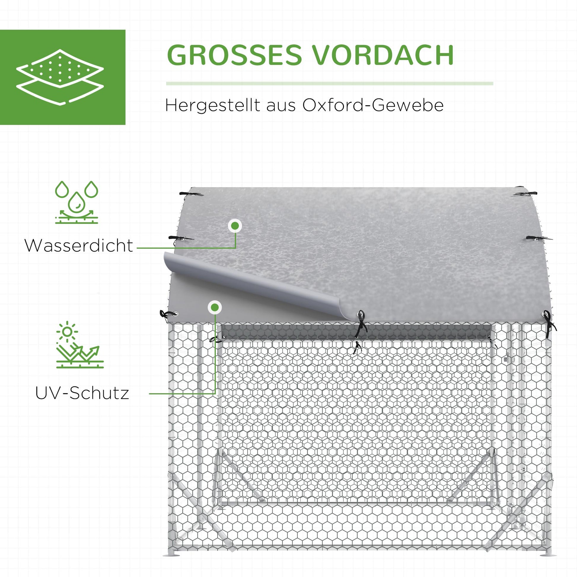 Chicken Coop Free-Range Enclosure made of steel, 280 x 190 x 197 cm Chicken Cage with UV-Resistant Cover, Door, Chicken Enclosure for 4-6 Chickens, Small Animals, Silver