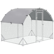 Chicken Coop Free-Range Enclosure made of steel, 280 x 190 x 197 cm Chicken Cage with UV-Resistant Cover, Door, Chicken Enclosure for 4-6 Chickens, Small Animals, Silver