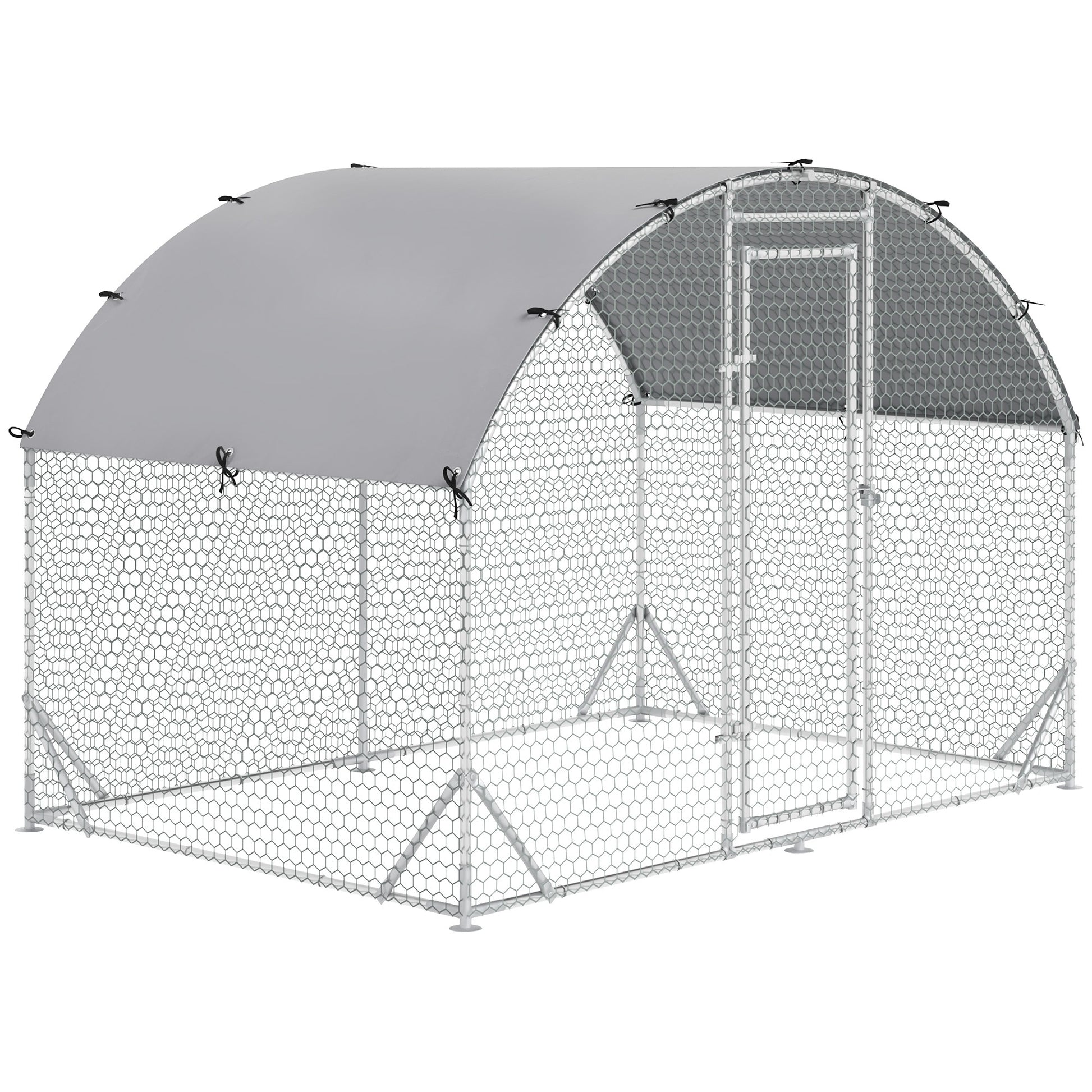 Chicken Coop Free-Range Enclosure made of steel, 280 x 190 x 197 cm Chicken Cage with UV-Resistant Cover, Door, Chicken Enclosure for 4-6 Chickens, Small Animals, Silver