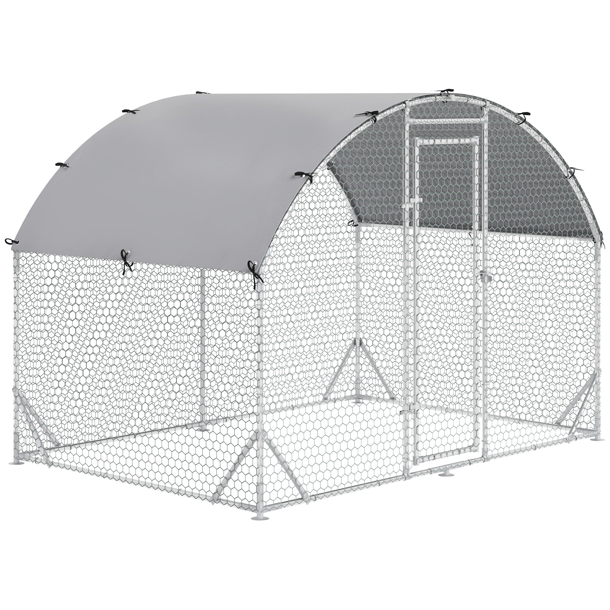 Chicken Coop Free-Range Enclosure made of steel, 280 x 190 x 197 cm Chicken Cage with UV-Resistant Cover, Door, Chicken Enclosure for 4-6 Chickens, Small Animals, Silver