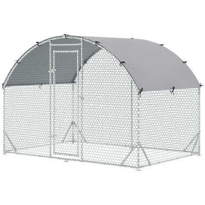 Chicken Coop Free-Range Enclosure made of steel, 280 x 190 x 197 cm Chicken Cage with UV-Resistant Cover, Door, Chicken Enclosure for 4-6 Chickens, Small Animals, Silver