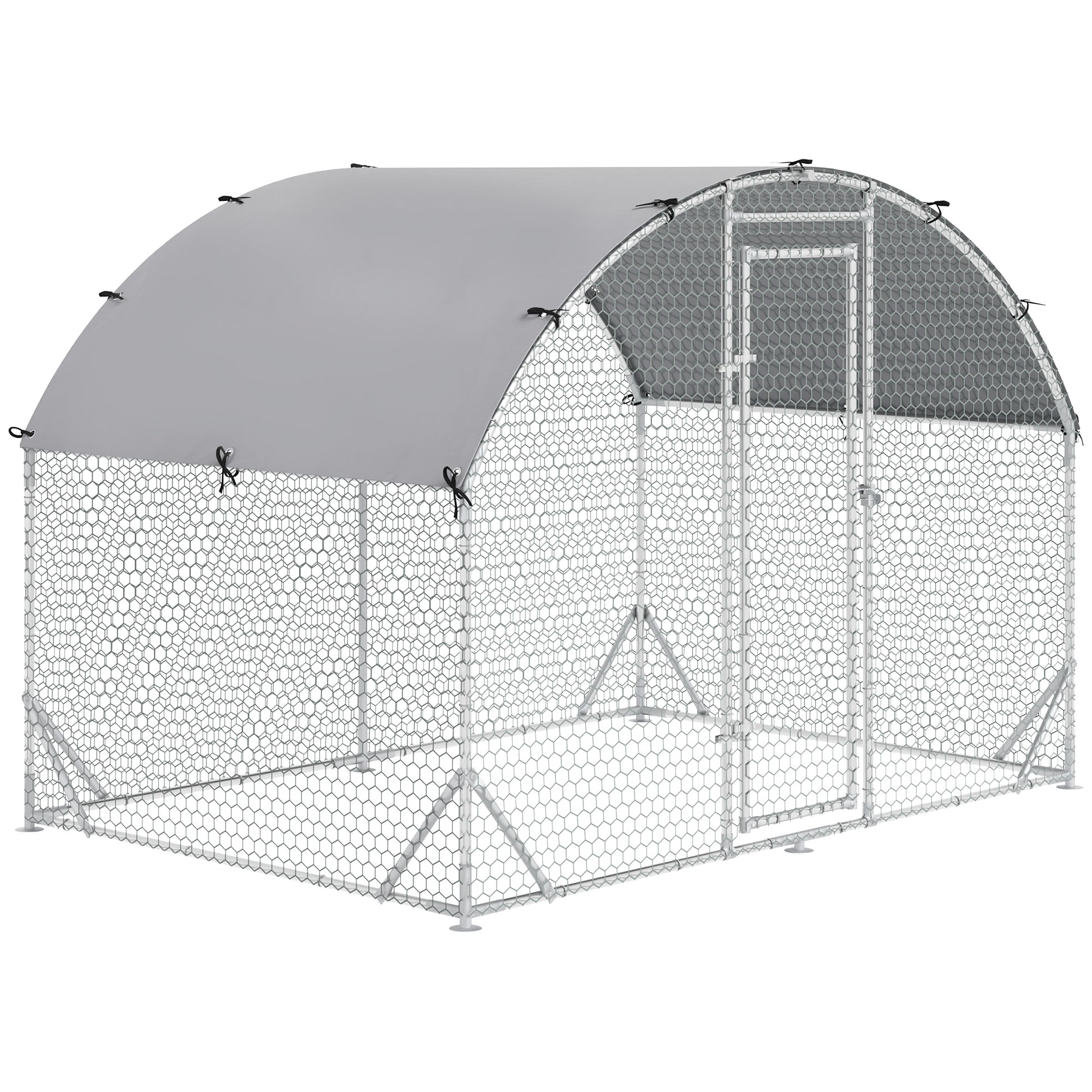 Chicken Coop Free-Range Enclosure made of steel, 280 x 190 x 197 cm Chicken Cage with UV-Resistant Cover, Door, Chicken Enclosure for 4-6 Chickens, Small Animals, Silver