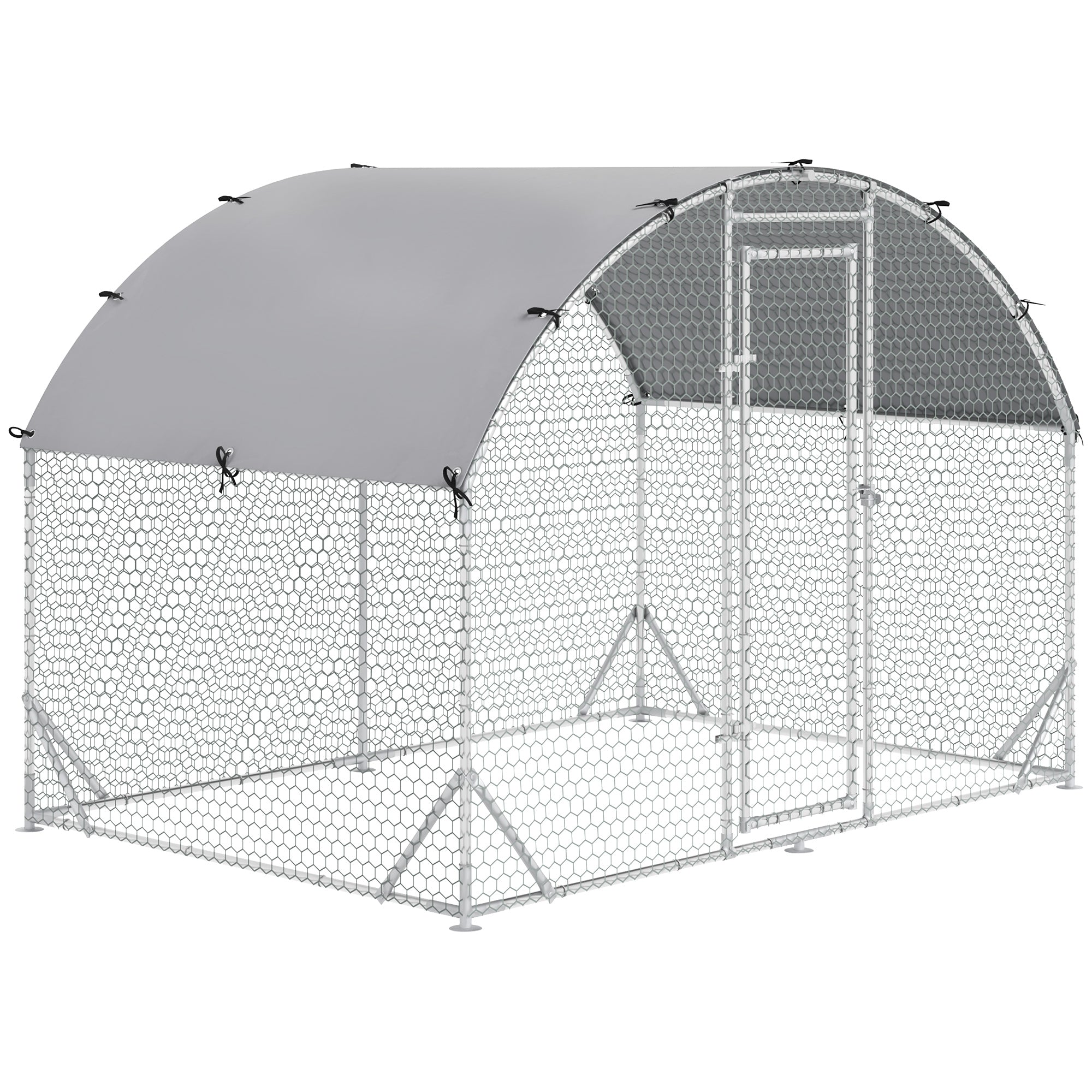 Chicken Coop Free-Range Enclosure made of steel, 280 x 190 x 197 cm Chicken Cage with UV-Resistant Cover, Door, Chicken Enclosure for 4-6 Chickens, Small Animals, Silver