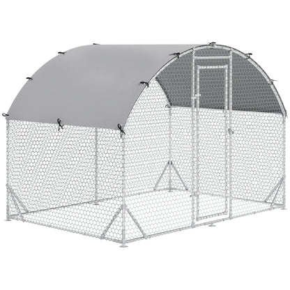Chicken Coop Free-Range Enclosure made of steel, 280 x 190 x 197 cm Chicken Cage with UV-Resistant Cover, Door, Chicken Enclosure for 4-6 Chickens, Small Animals, Silver