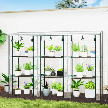 Small Greenhouse Outdoor Greenhouse with 3 Levels Shelves Roll-Up Zipper Doors and Steel Frame Greenhouse for Planting Plants Flowers 215x46x151 cm Transparent