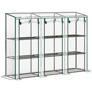 Small Greenhouse Outdoor Greenhouse with 3 Levels Shelves Roll-Up Zipper Doors and Steel Frame Greenhouse for Planting Plants Flowers 215x46x151 cm Transparent