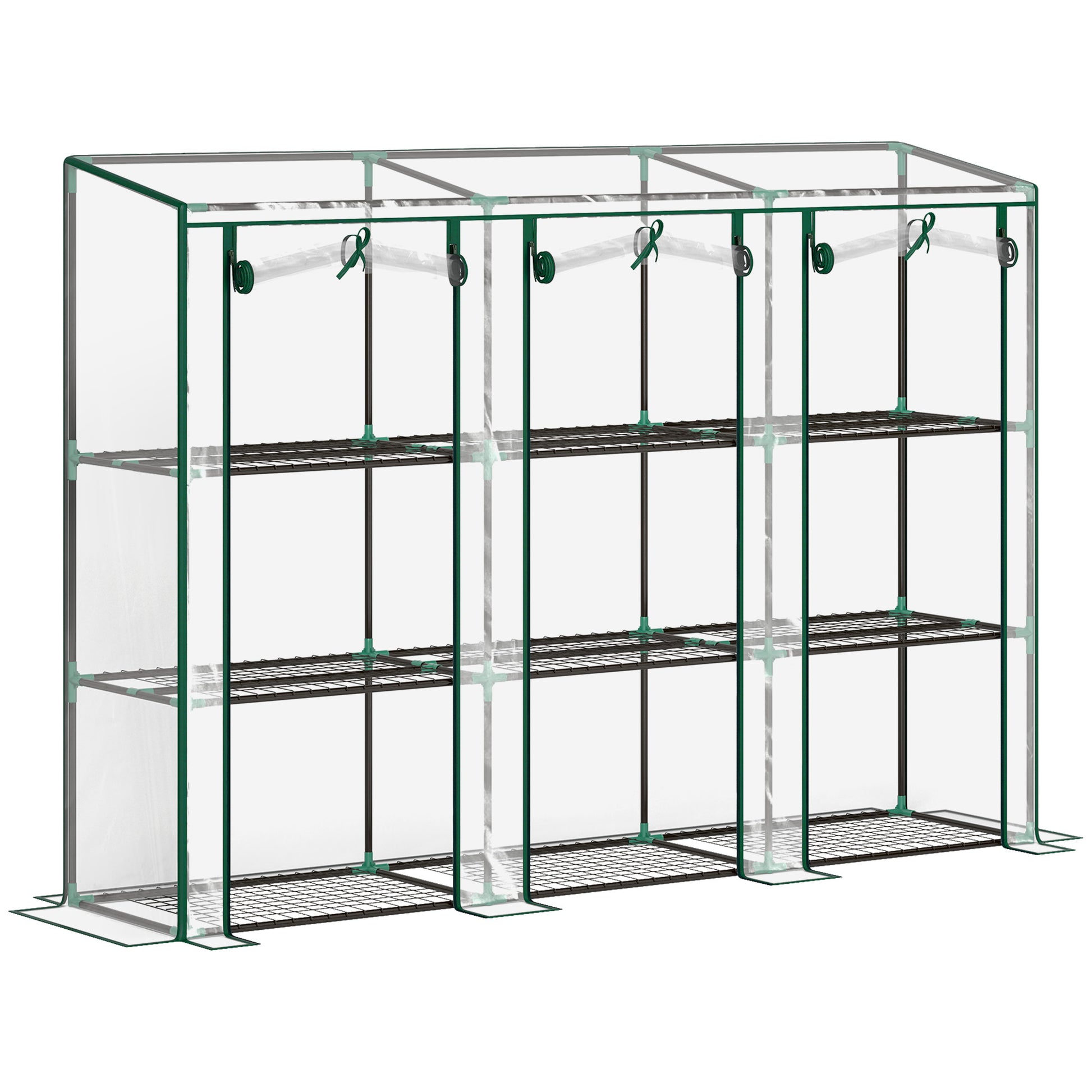 Small Greenhouse Outdoor Greenhouse with 3 Levels Shelves Roll-Up Zipper Doors and Steel Frame Greenhouse for Planting Plants Flowers 215x46x151 cm Transparent