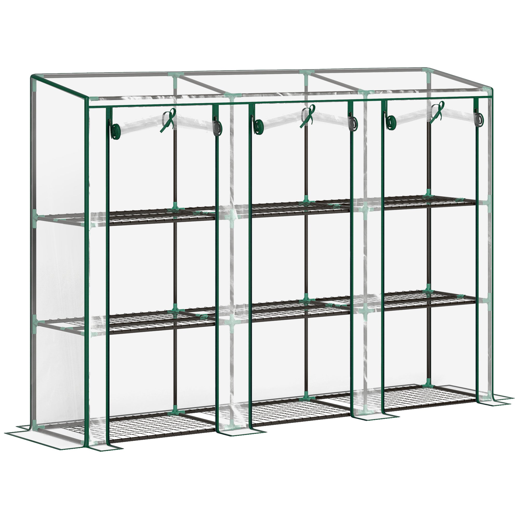 Small Greenhouse Outdoor Greenhouse with 3 Levels Shelves Roll-Up Zipper Doors and Steel Frame Greenhouse for Planting Plants Flowers 215x46x151 cm Transparent