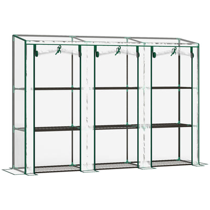 Small Greenhouse Outdoor Greenhouse with 3 Levels Shelves Roll-Up Zipper Doors and Steel Frame Greenhouse for Planting Plants Flowers 215x46x151 cm Transparent