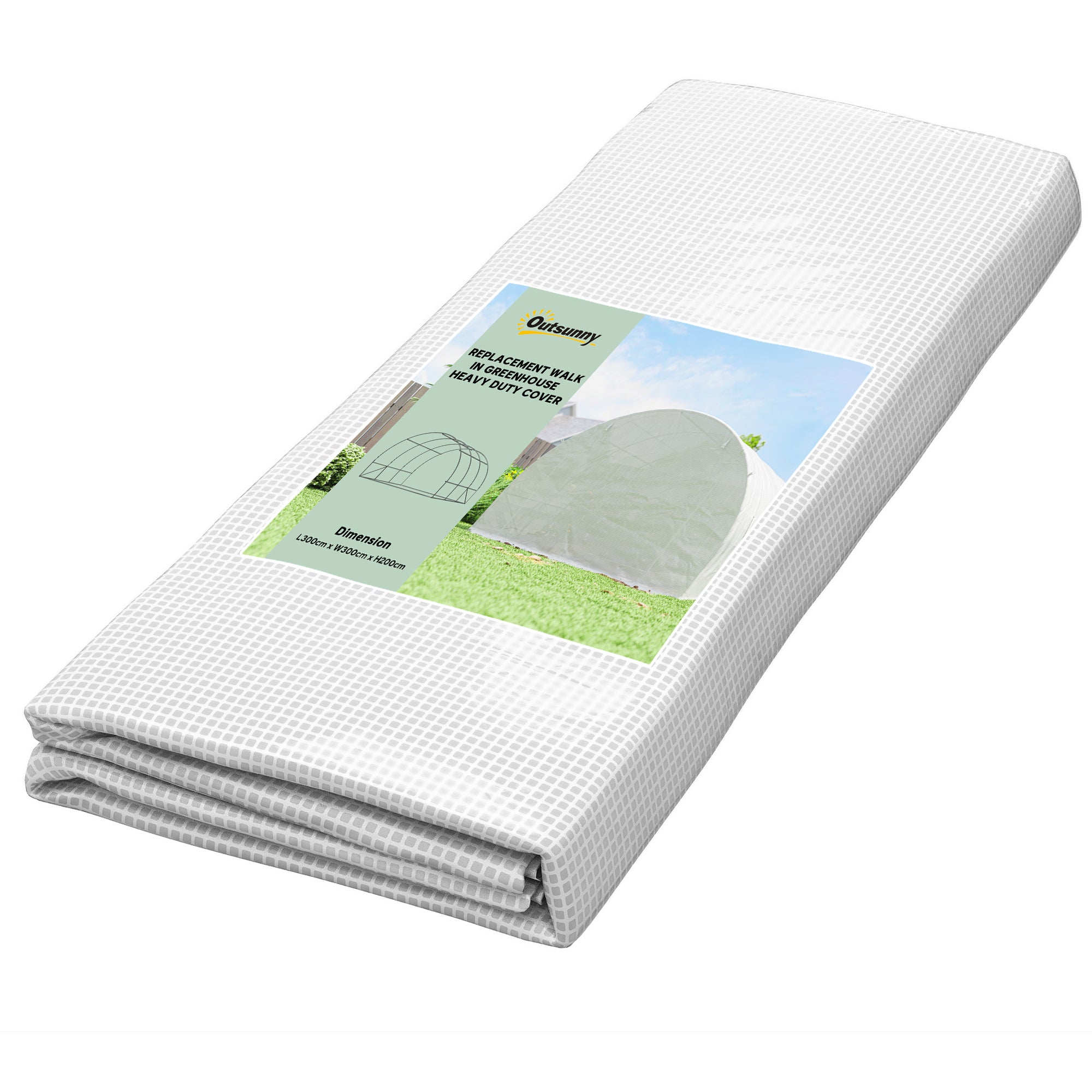Replacement Tunnel Greenhouse Cover, 3 x 3 x 2 m (9.8 x 9.8 x 6.6 ft) — PE Waterproof, UV-Resistant, 6 Roll-Up Windows + Zip Roll Door, White