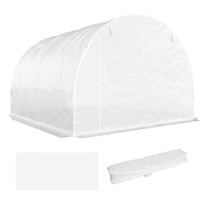 Replacement Tunnel Greenhouse Cover, 3 x 3 x 2 m (9.8 x 9.8 x 6.6 ft) — PE Waterproof, UV-Resistant, 6 Roll-Up Windows + Zip Roll Door, White