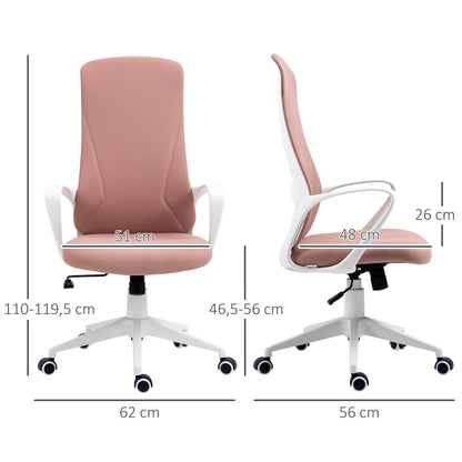 Swivel Office Chair Youth Desk Chair with Adjustable Height Rocking Function Armrests and High Backrest 62x56x110-119.5 cm Pink