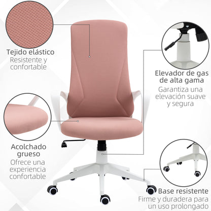 Swivel Office Chair Youth Desk Chair with Adjustable Height Rocking Function Armrests and High Backrest 62x56x110-119.5 cm Pink