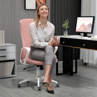 Swivel Office Chair Youth Desk Chair with Adjustable Height Rocking Function Armrests and High Backrest 62x56x110-119.5 cm Pink