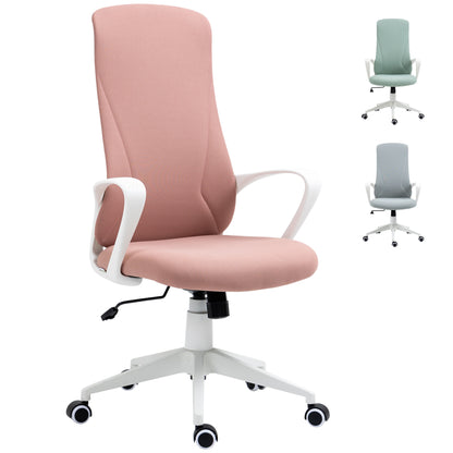 Swivel Office Chair Youth Desk Chair with Adjustable Height Rocking Function Armrests and High Backrest 62x56x110-119.5 cm Pink
