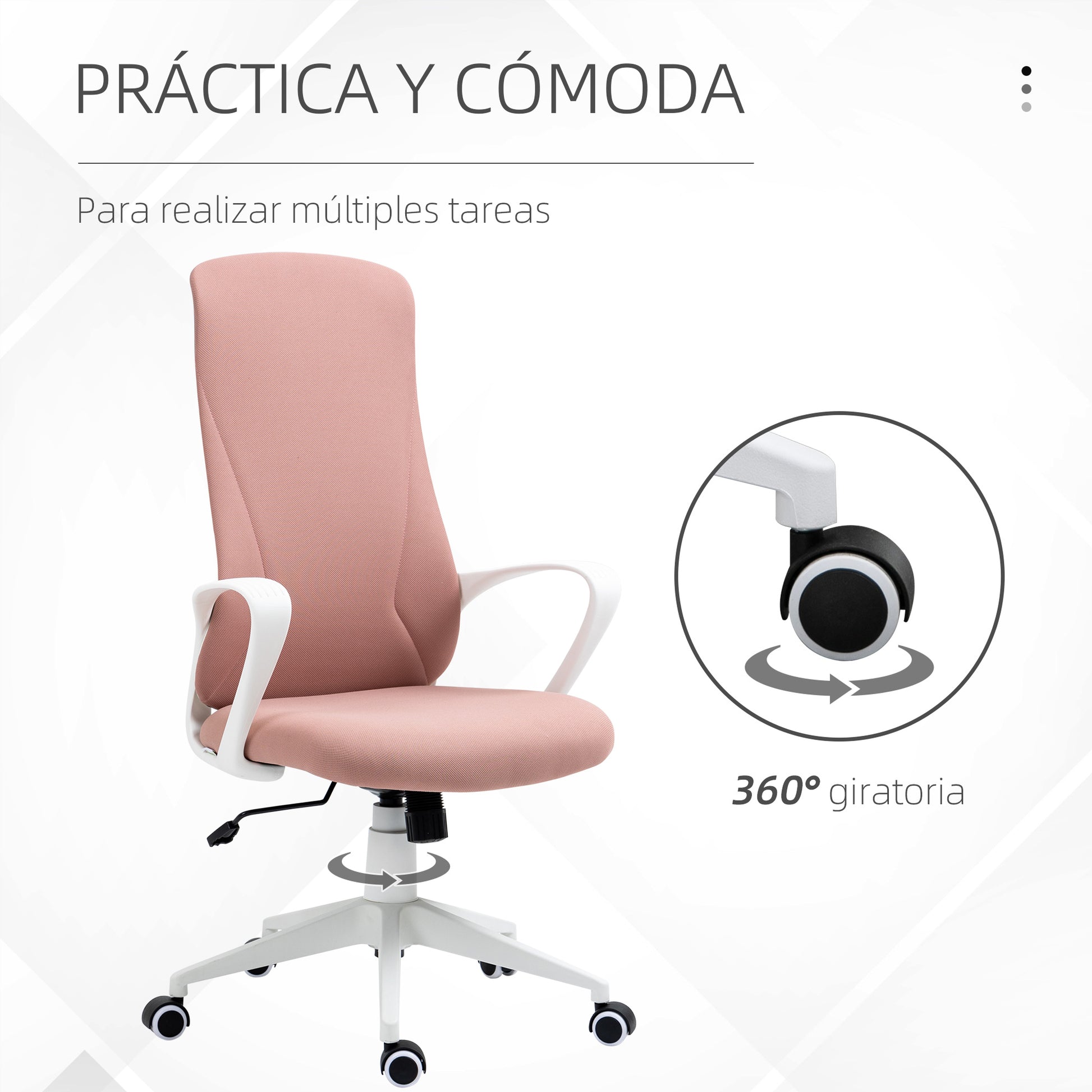Swivel Office Chair Youth Desk Chair with Adjustable Height Rocking Function Armrests and High Backrest 62x56x110-119.5 cm Pink