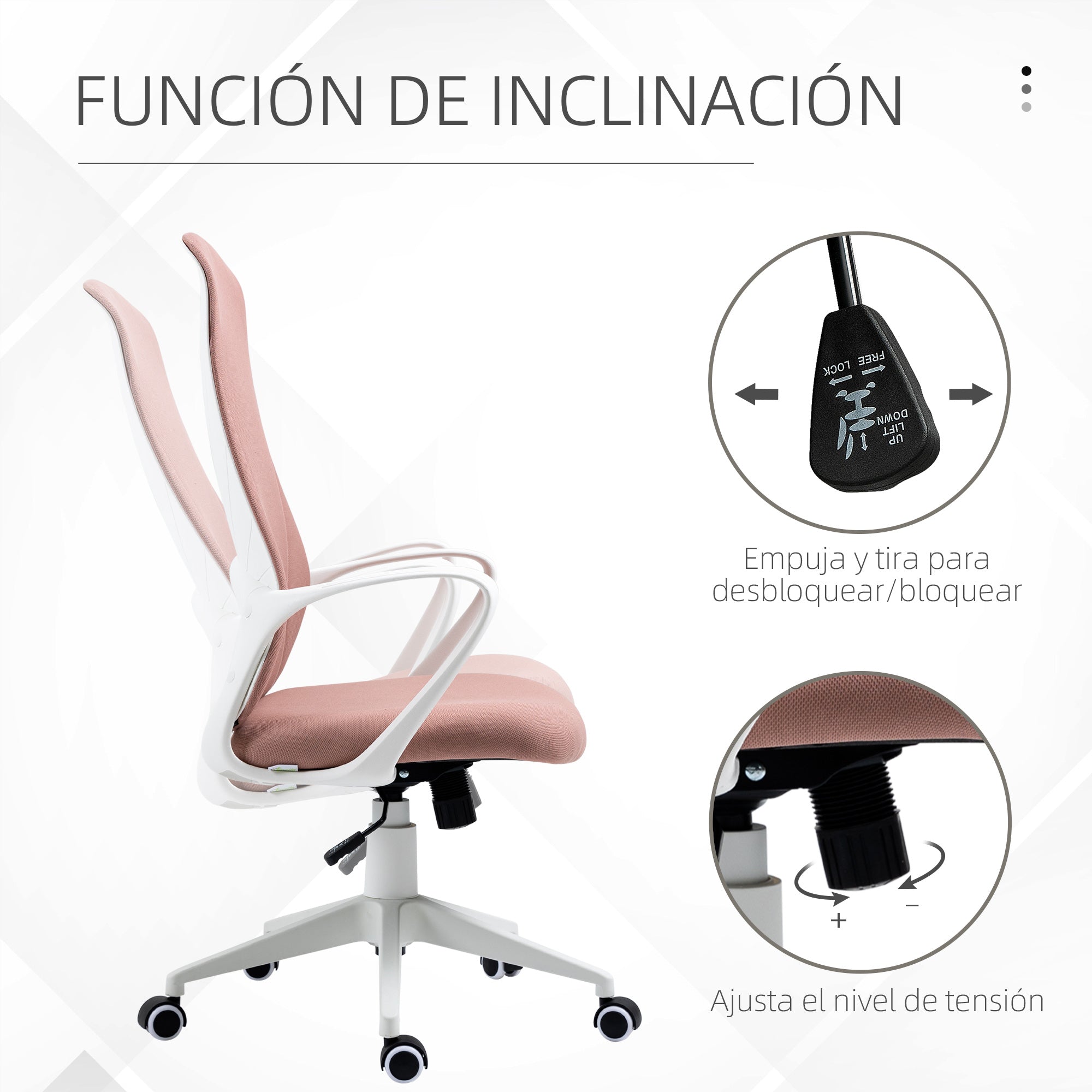 Swivel Office Chair Youth Desk Chair with Adjustable Height Rocking Function Armrests and High Backrest 62x56x110-119.5 cm Pink