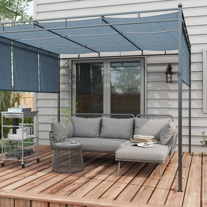 3 Piece Rattan Garden Furniture Set, Seating Group with Cushions, Patio Set with 1 Side Table, 1 Sun Lounger, 1 Double Sofa, Outdoor Furniture Set for Garden, Terrace, Steel, Light Grey