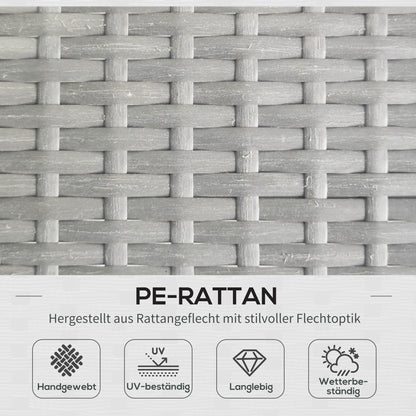 3 Piece Rattan Garden Furniture Set, Seating Group with Cushions, Patio Set with 1 Side Table, 1 Sun Lounger, 1 Double Sofa, Outdoor Furniture Set for Garden, Terrace, Steel, Light Grey