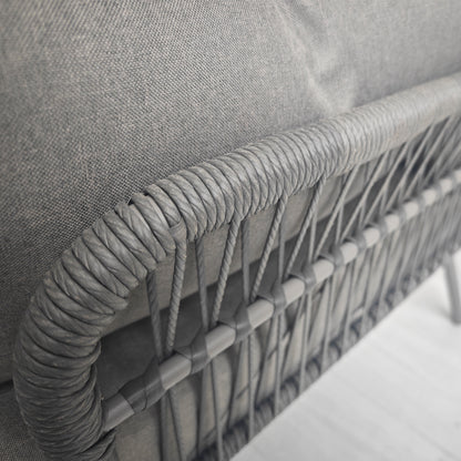 3 Piece Rattan Garden Furniture Set, Seating Group with Cushions, Patio Set with 1 Side Table, 1 Sun Lounger, 1 Double Sofa, Outdoor Furniture Set for Garden, Terrace, Steel, Light Grey