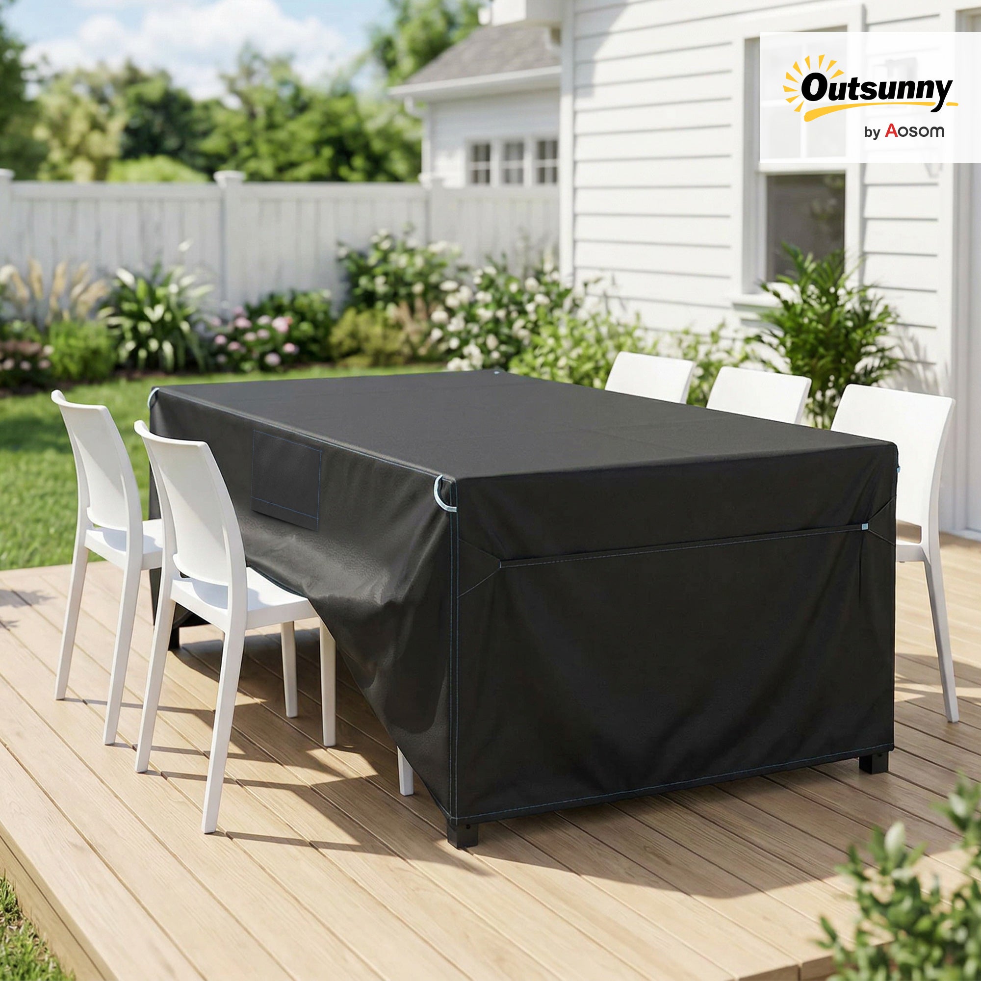 Protective Cover for Patio Furniture — Winterproof, Waterproof & UV-Resistant 420D Oxford, Windproof Cover for Tables, Patio Sets & Stackable Chairs, 180 x 120 x 74 cm (71 x 47 x 29 in), Black