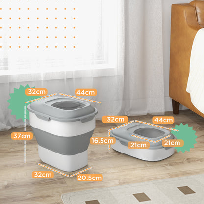 Dog Food Storage, 25 L Collapsible Food Container with Measuring Cup, Bowl, Spoon for Dogs, Cats Food Storage Box with Wheels, for Dry Food Gray