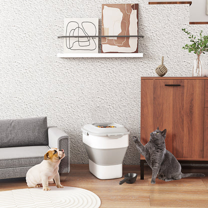 Dog Food Storage, 25 L Collapsible Food Container with Measuring Cup, Bowl, Spoon for Dogs, Cats Food Storage Box with Wheels, for Dry Food Gray