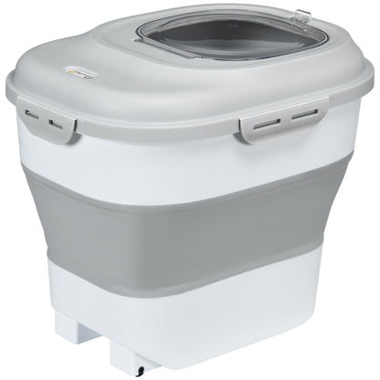 Dog Food Storage, 25 L Collapsible Food Container with Measuring Cup, Bowl, Spoon for Dogs, Cats Food Storage Box with Wheels, for Dry Food Gray