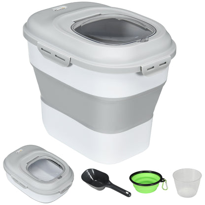 Dog Food Storage, 25 L Collapsible Food Container with Measuring Cup, Bowl, Spoon for Dogs, Cats Food Storage Box with Wheels, for Dry Food Gray