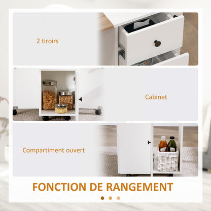 Folding Kitchen Table Folding Dining Table with 2 Folding Trays, 2 Drawers, 1 Cabinet, and 1 Storage Shelf 120 x 60 x 76.5 cm - White and Oak