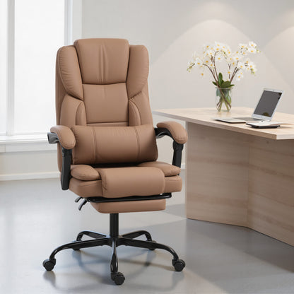 Ergonomic Office Chair with Footrest — Adjustable Height, Lumbar Support, 360° Swivel, Pet-Friendly PU Leather, Brown