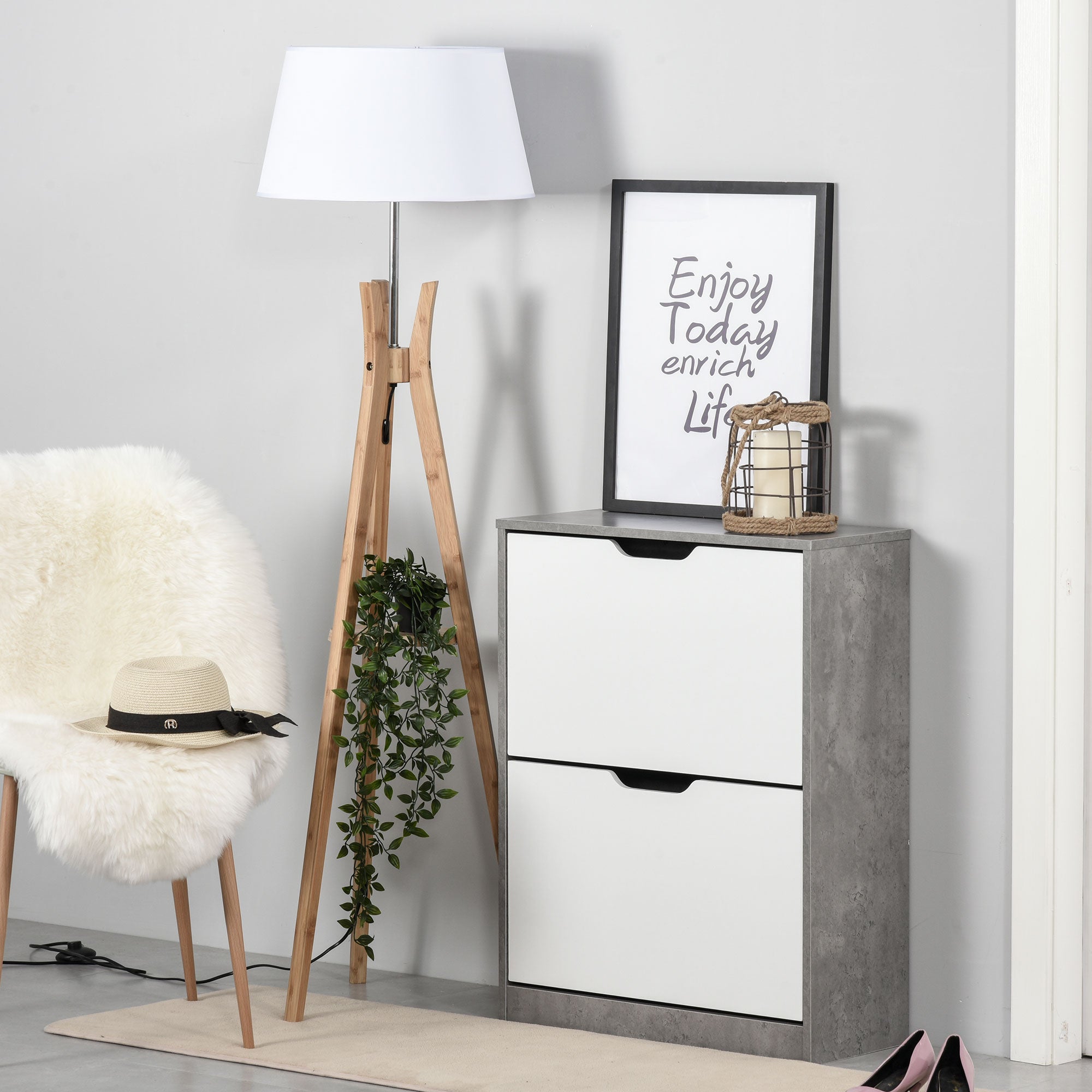Wooden Shoe Cabinet Shoe Rack with 2 Flip Doors 4 Storage Shelves Capacity for 8 Pairs for Entryway Hallway Bedroom 62.5x26x81 cm Gray
