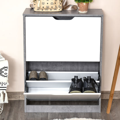 Wooden Shoe Cabinet Shoe Rack with 2 Flip Doors 4 Storage Shelves Capacity for 8 Pairs for Entryway Hallway Bedroom 62.5x26x81 cm Gray