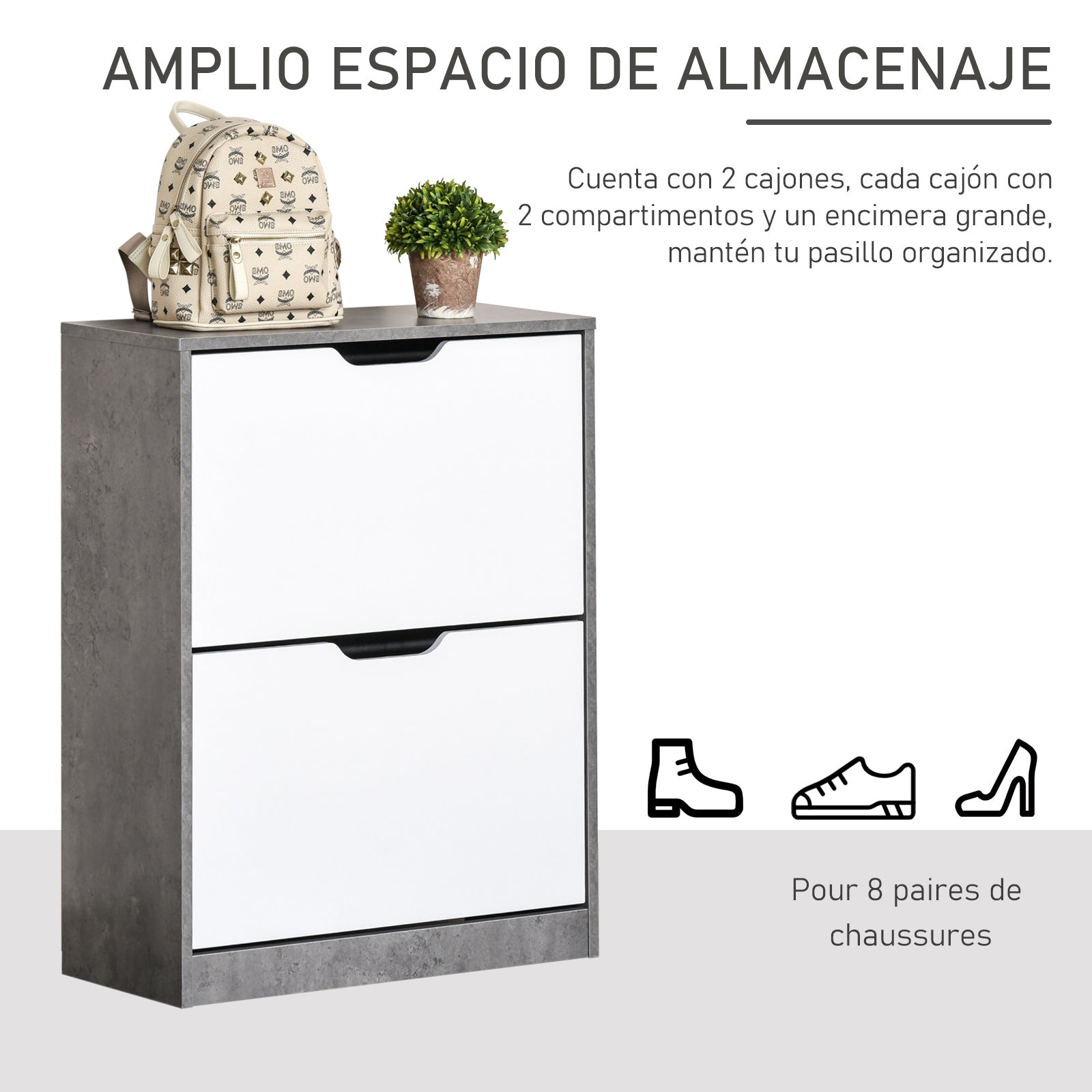 Wooden Shoe Cabinet Shoe Rack with 2 Flip Doors 4 Storage Shelves Capacity for 8 Pairs for Entryway Hallway Bedroom 62.5x26x81 cm Gray