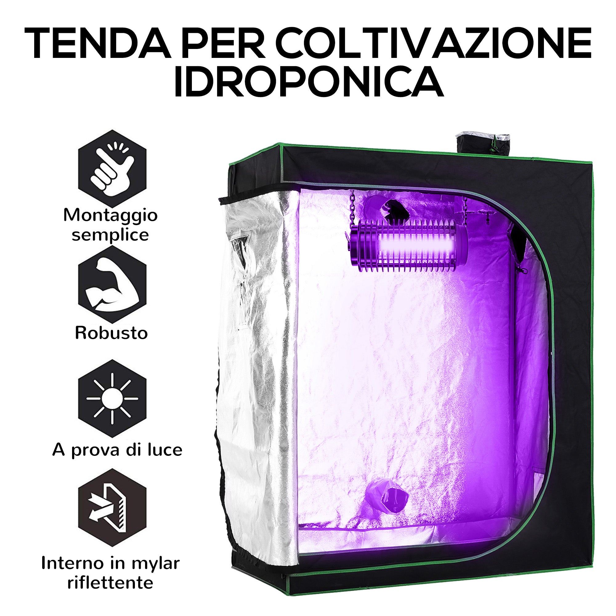 Hydroponic Tent in Oxford 600D with 3 Adjustable Air Vents and Window, Hydroponic Greenhouse for Indoor Cultivation with Cable Hole, 120x60x150 cm, Black