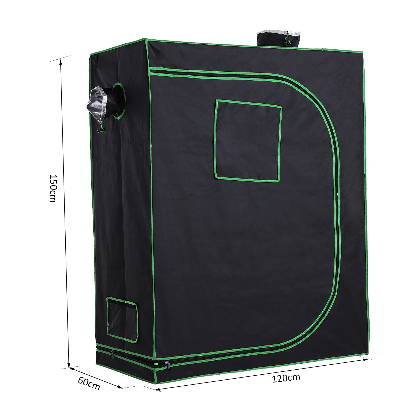Hydroponic Tent in Oxford 600D with 3 Adjustable Air Vents and Window, Hydroponic Greenhouse for Indoor Cultivation with Cable Hole, 120x60x150 cm, Black