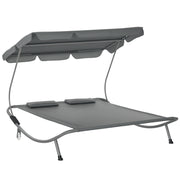 Sun Lounger with Roof Patio Lounge Chair with Pillows Water-Resistant and UV-Resistant Camping Cot up to 220kg for Garden, Balcony, Gray