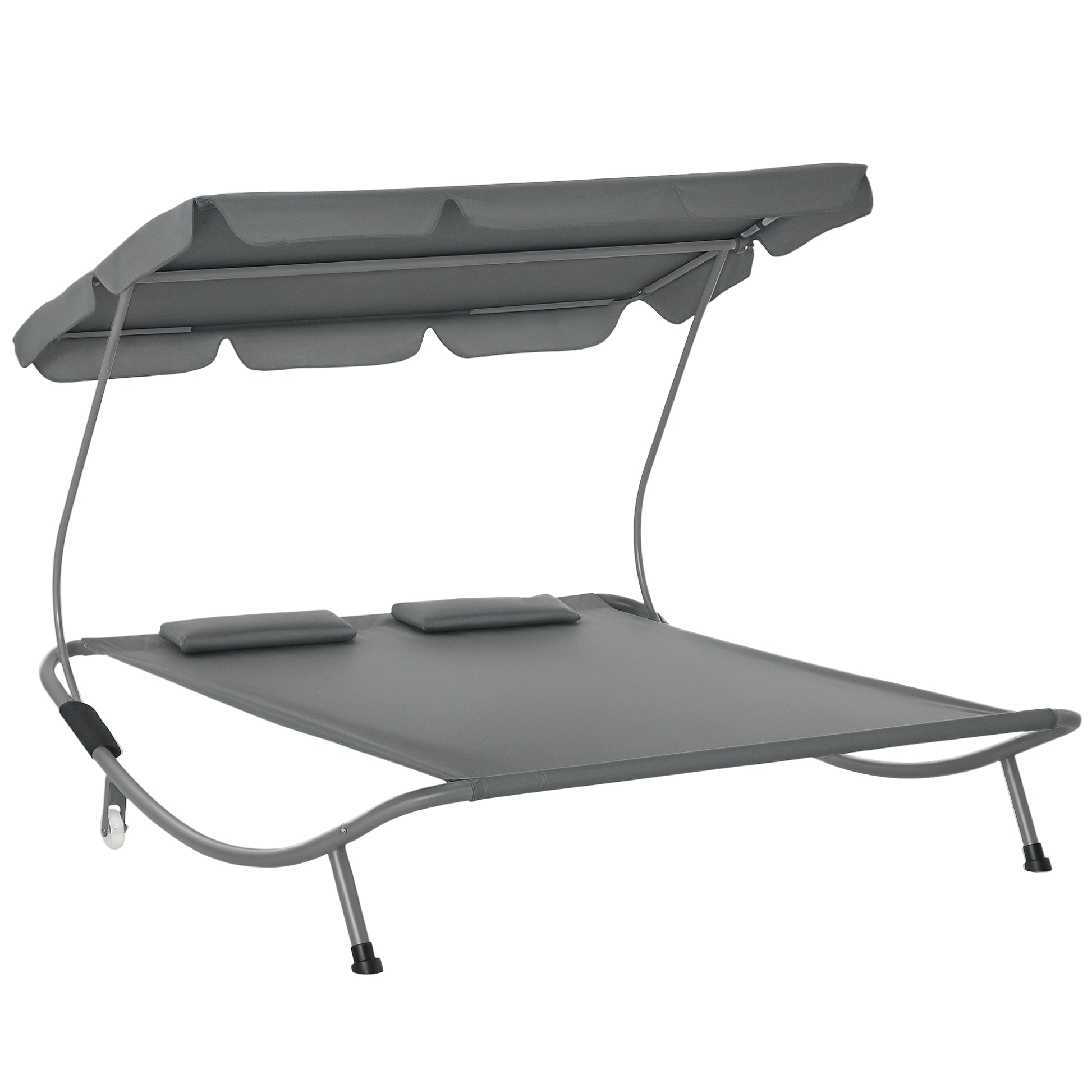Sun Lounger with Roof Patio Lounge Chair with Pillows Water-Resistant and UV-Resistant Camping Cot up to 220kg for Garden, Balcony, Gray