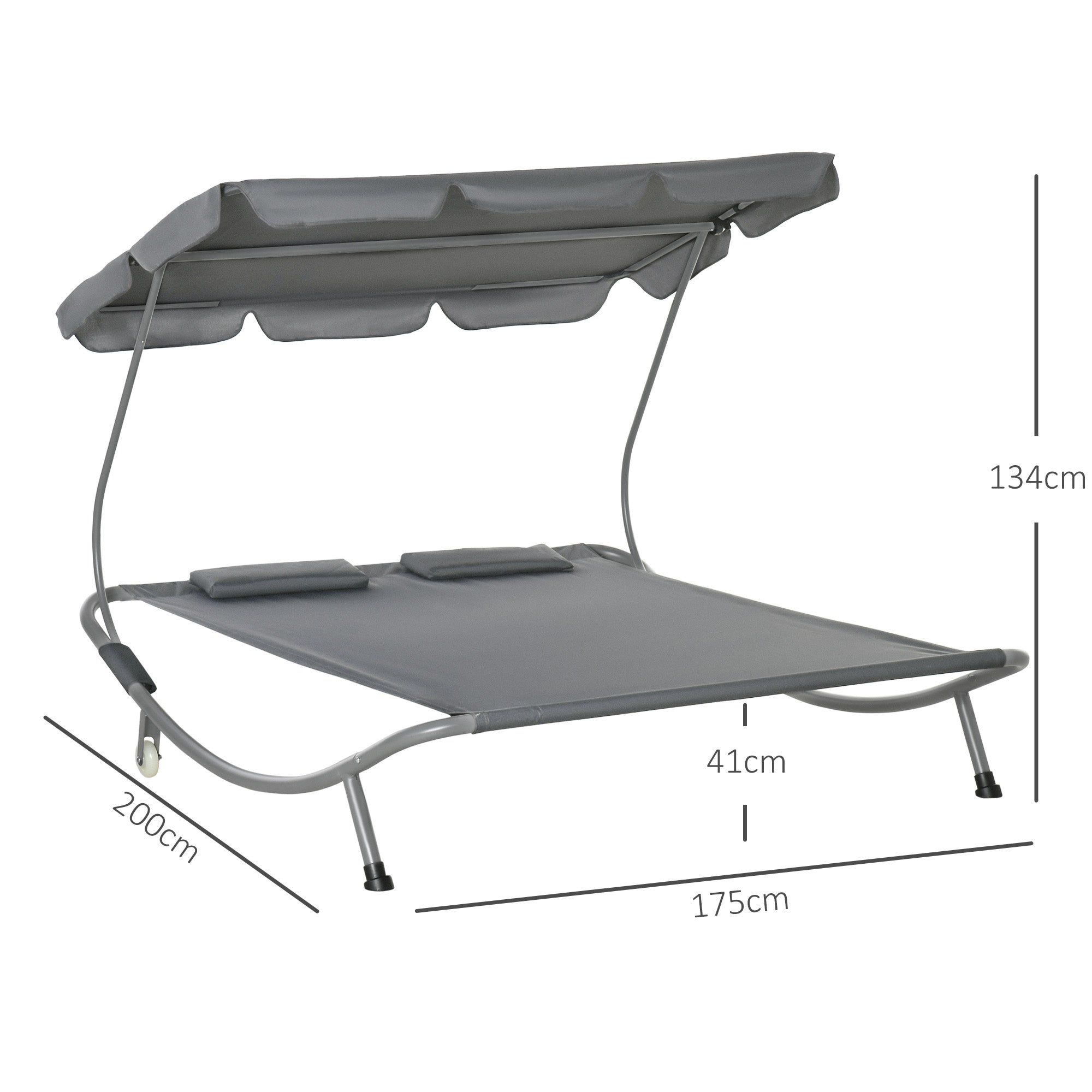 Sun Lounger with Roof Patio Lounge Chair with Pillows Water-Resistant and UV-Resistant Camping Cot up to 220kg for Garden, Balcony, Gray