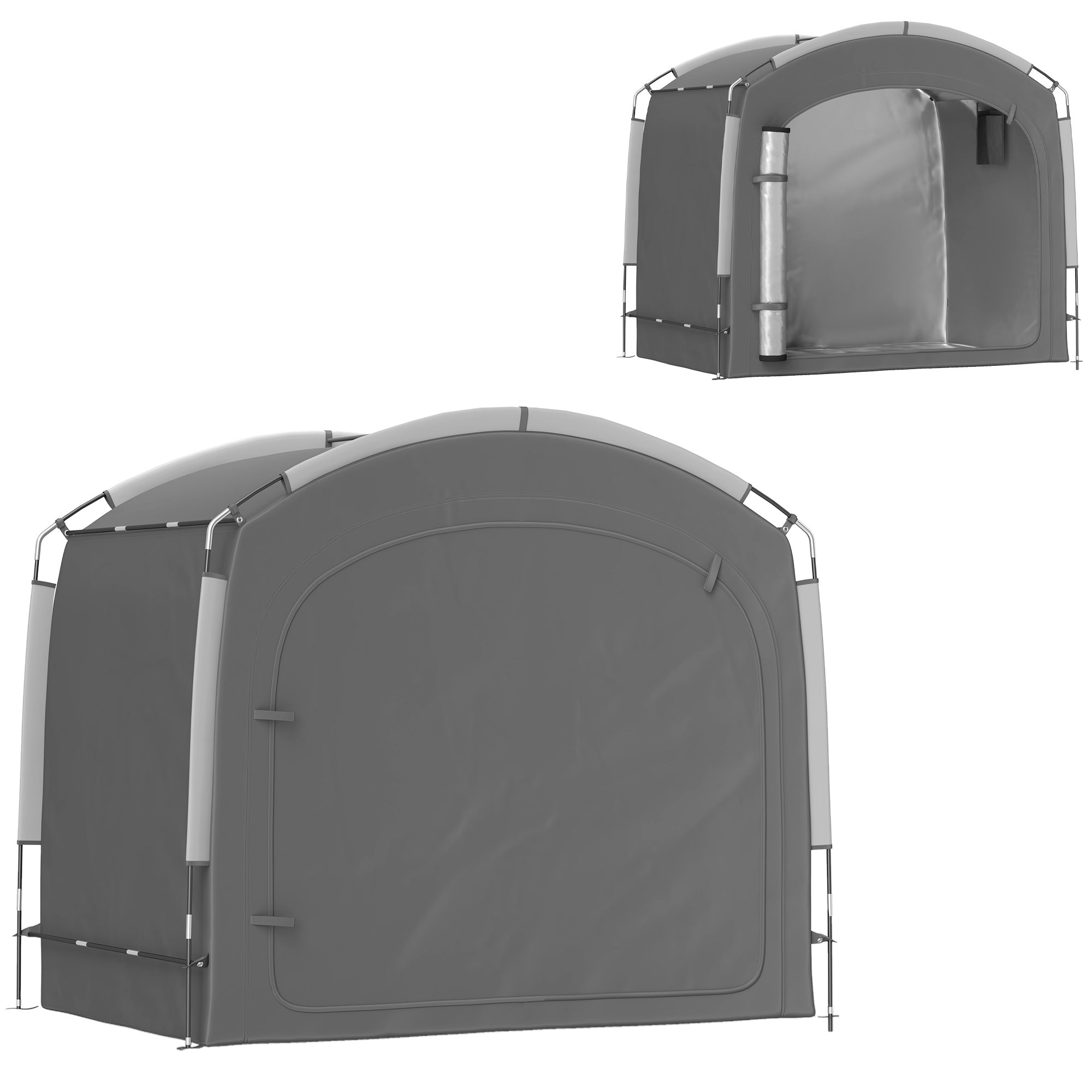 Bike Tent for Outdoor Storage, Portable Bike Shelter for 3-4 Bikes, Garden Shed with 2 Side Pockets, 205 x 140 x 188 cm, Dark Gray