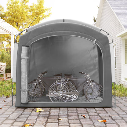 Bike Tent for Outdoor Storage, Portable Bike Shelter for 3-4 Bikes, Garden Shed with 2 Side Pockets, 205 x 140 x 188 cm, Dark Gray