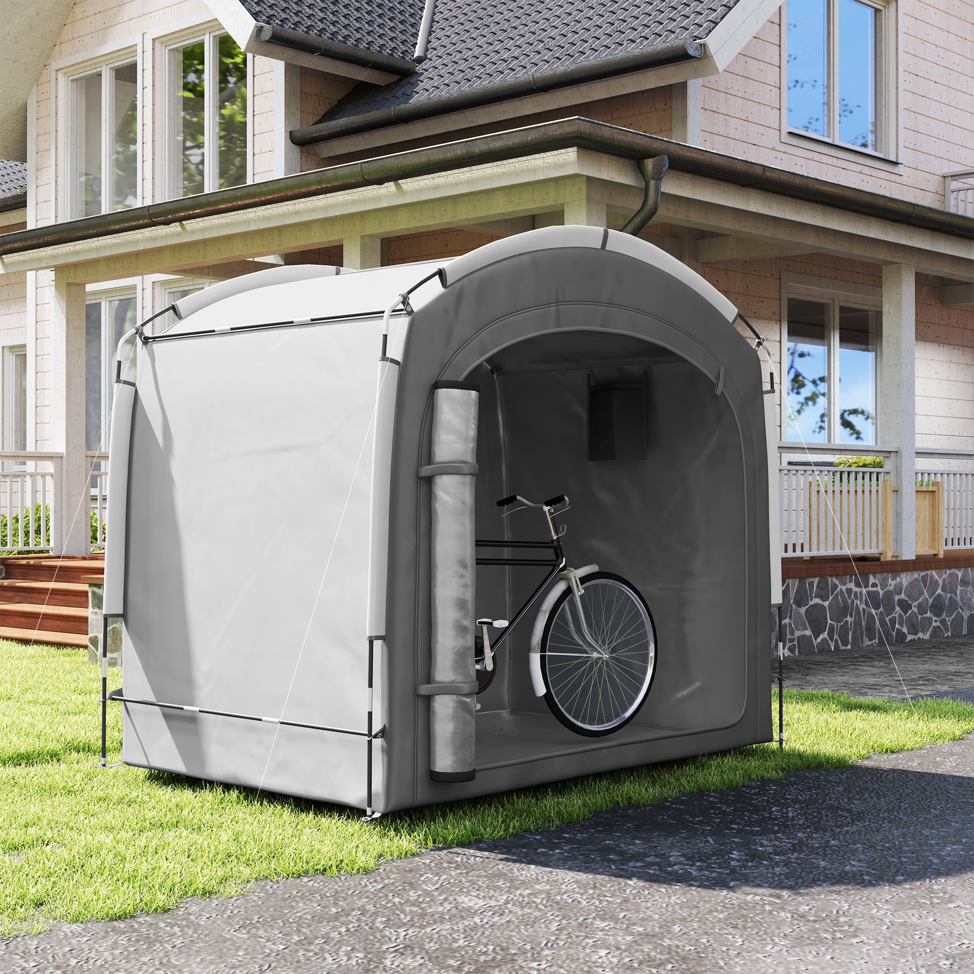 Bike Tent for Outdoor Storage, Portable Bike Shelter for 3-4 Bikes, Garden Shed with 2 Side Pockets, 205 x 140 x 188 cm, Dark Gray