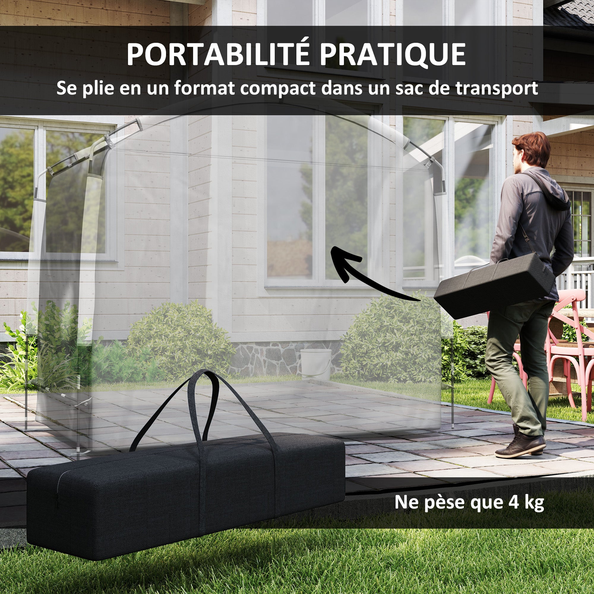 Bike Tent for Outdoor Storage, Portable Bike Shelter for 3-4 Bikes, Garden Shed with 2 Side Pockets, 205 x 140 x 188 cm, Dark Gray