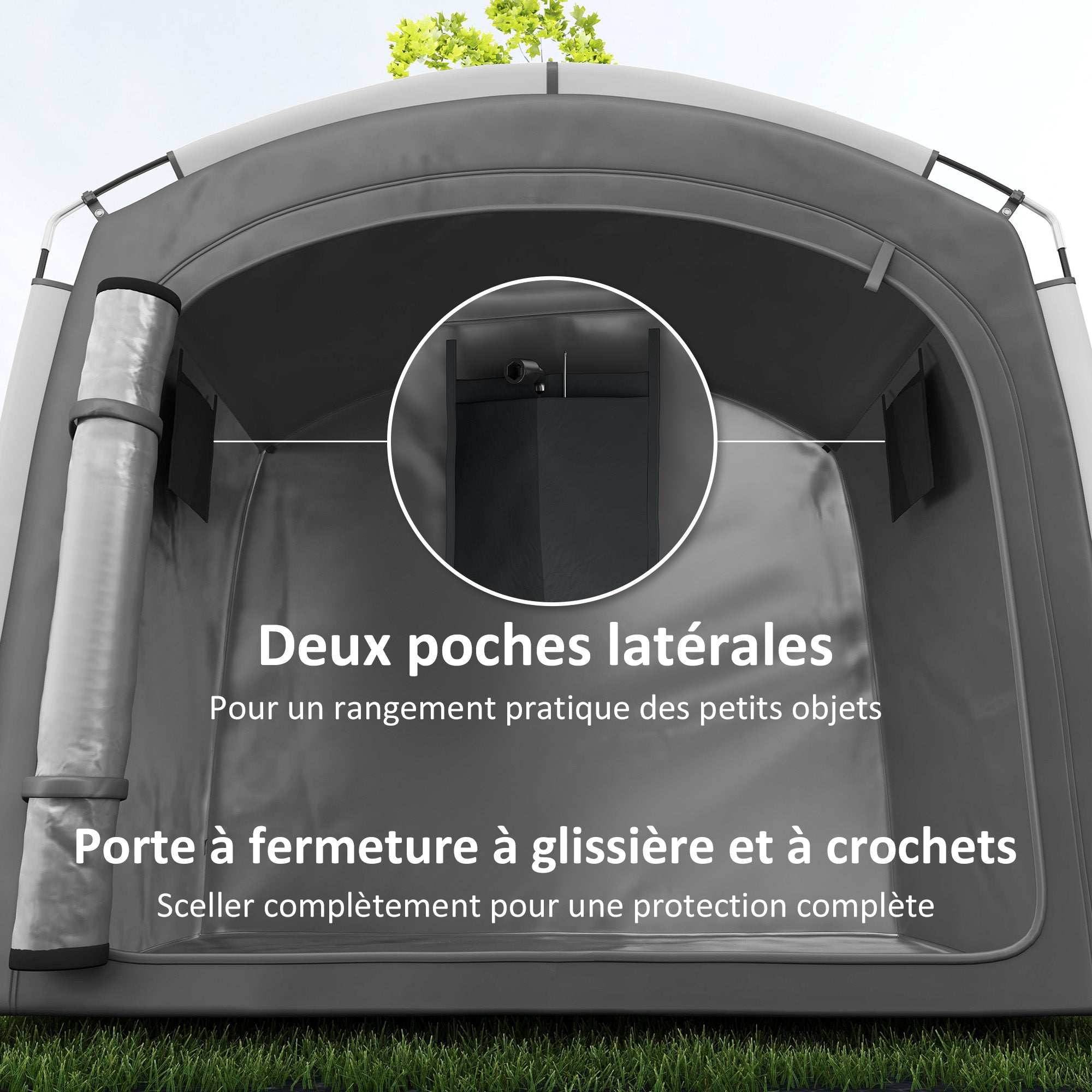 Bike Tent for Outdoor Storage, Portable Bike Shelter for 3-4 Bikes, Garden Shed with 2 Side Pockets, 205 x 140 x 188 cm, Dark Gray